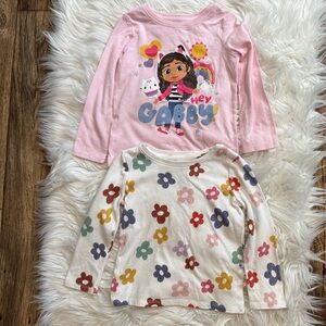 Jumping Beans Girls 2T Long‎ Sleeve Tops Lot of 2 Gabby’s Dollhouse & Floral